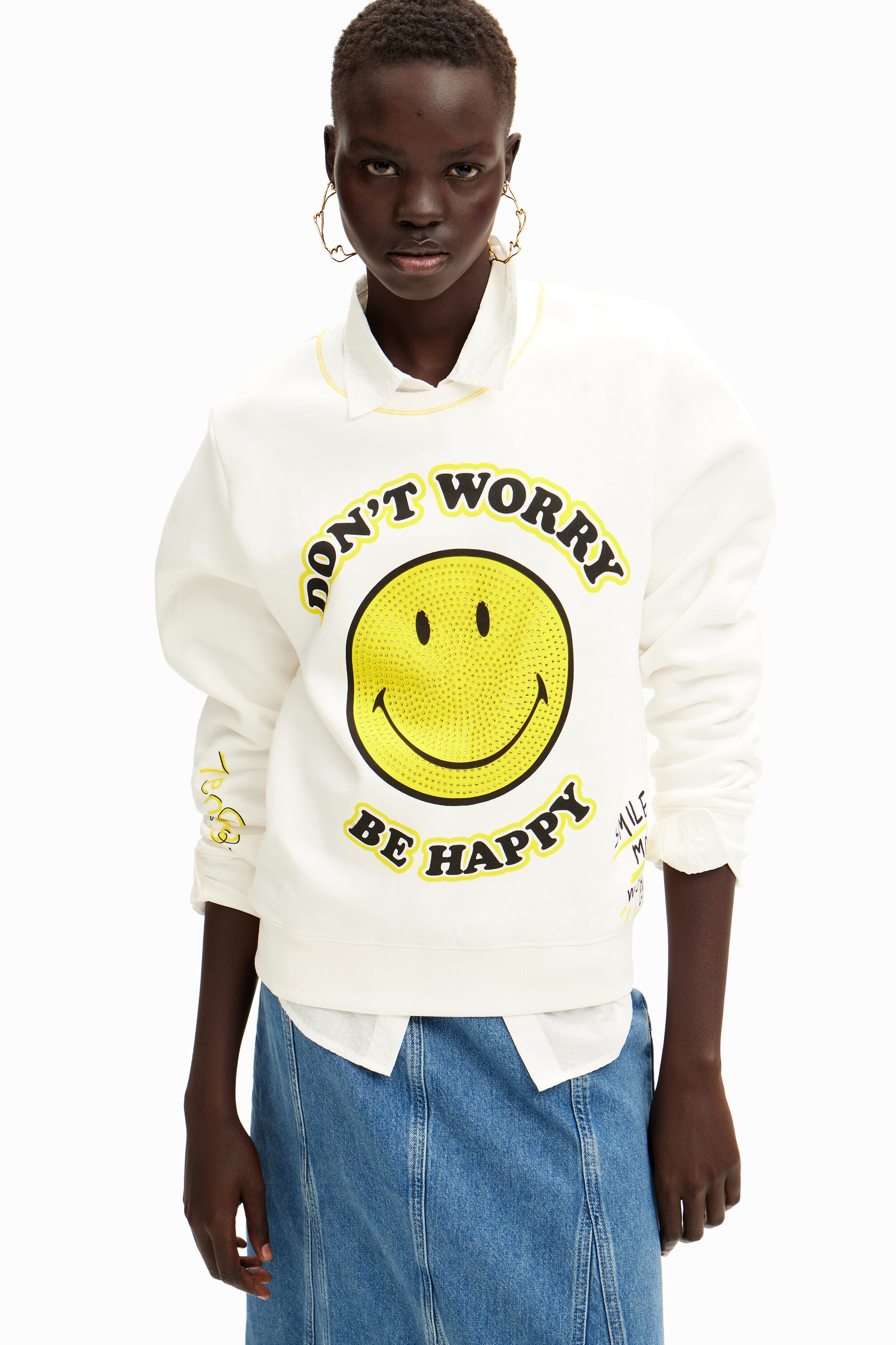 Desigual Smiley Originals ® Strass Sweatshirt In White