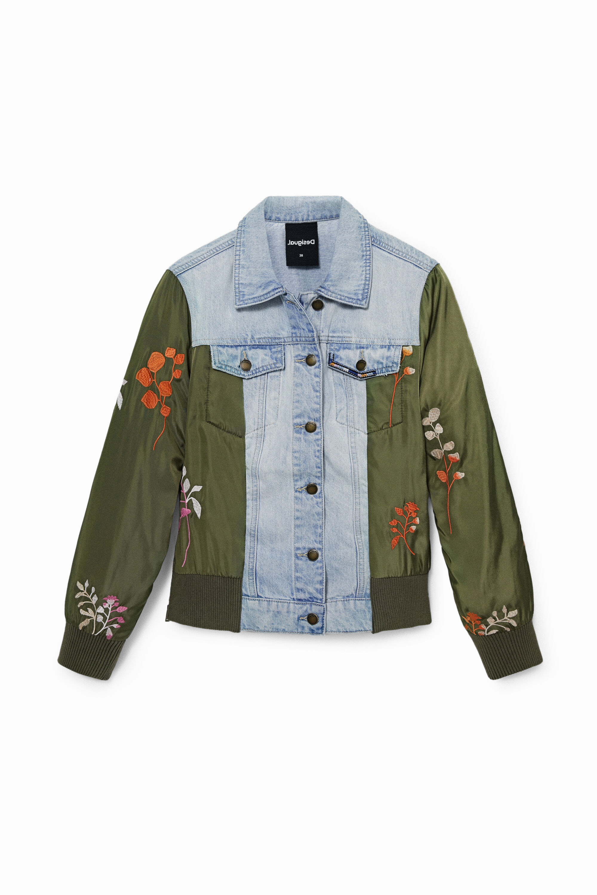 Desigual Hybrid Denim Bomber Jacket In Green