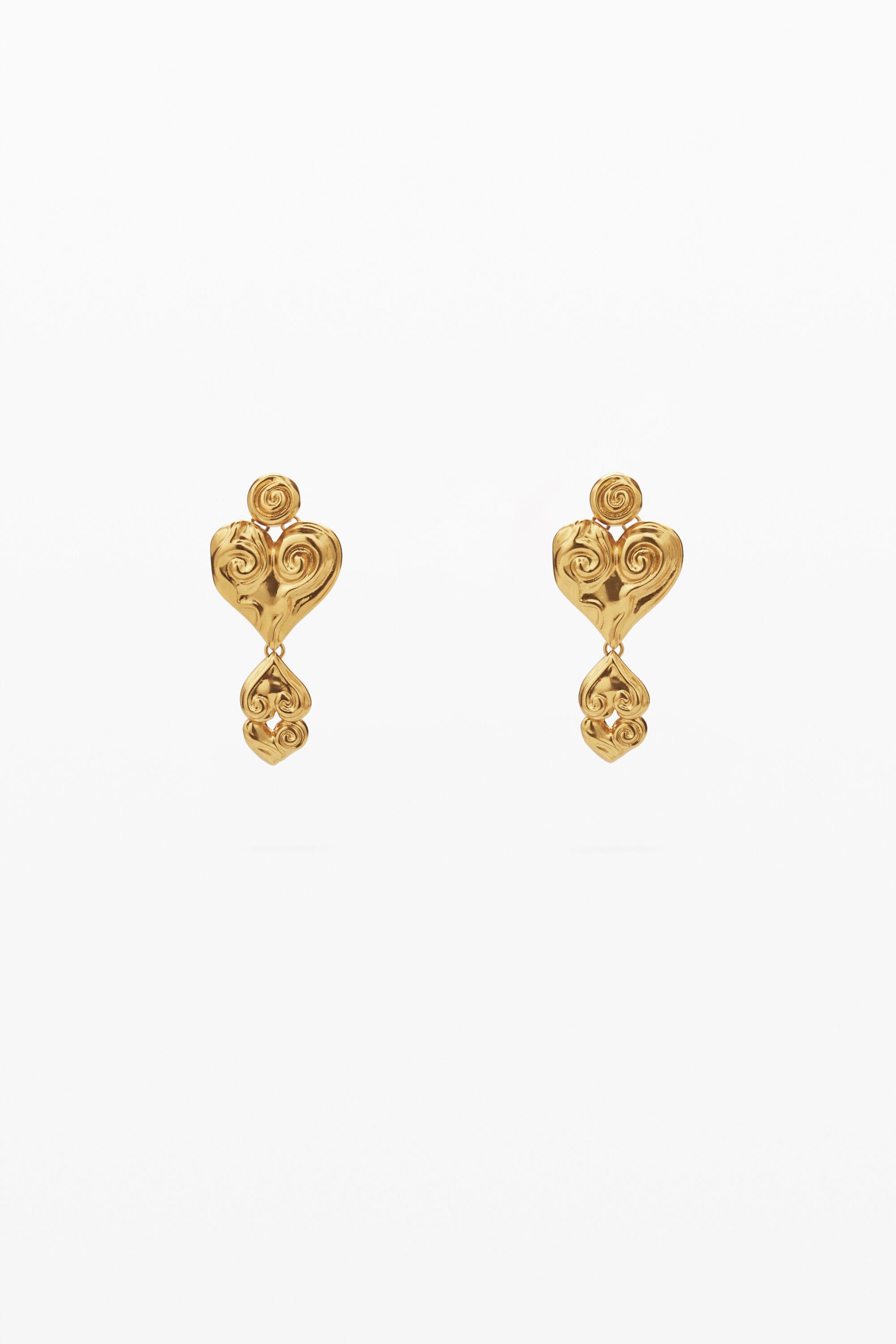Desigual Zalio Gold Plated Triple Heart Earrings Brass U