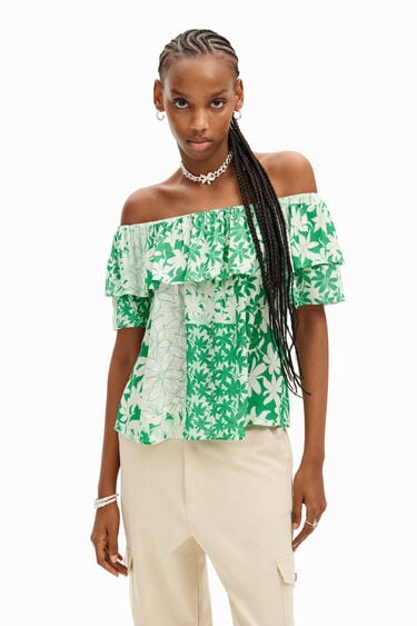 Patchwork floral ruffle blouse | Desigual