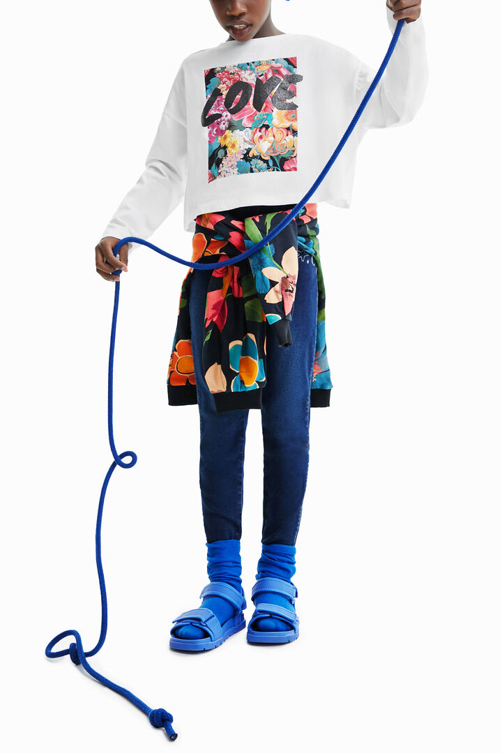 T-shirt curta oversize flores | Desigual