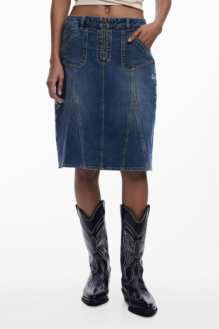 Jupe en denim brodée | Desigual