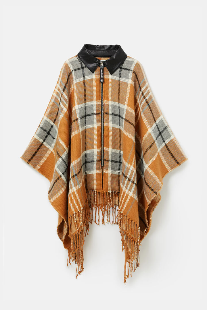 Collar and zipper plaid poncho | Desigual