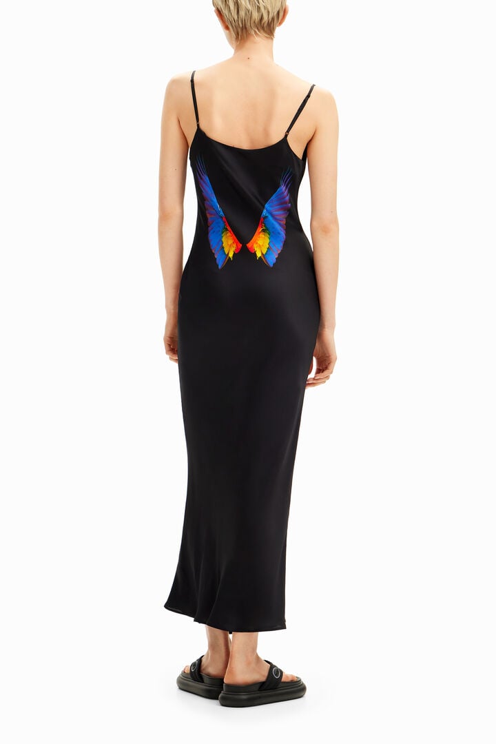 Tyler McGillivary Tropical parrot satin strappy dress | Desigual