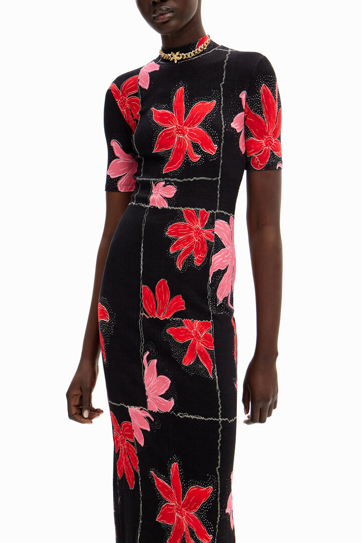 Ribbed floral midi dress | Desigual