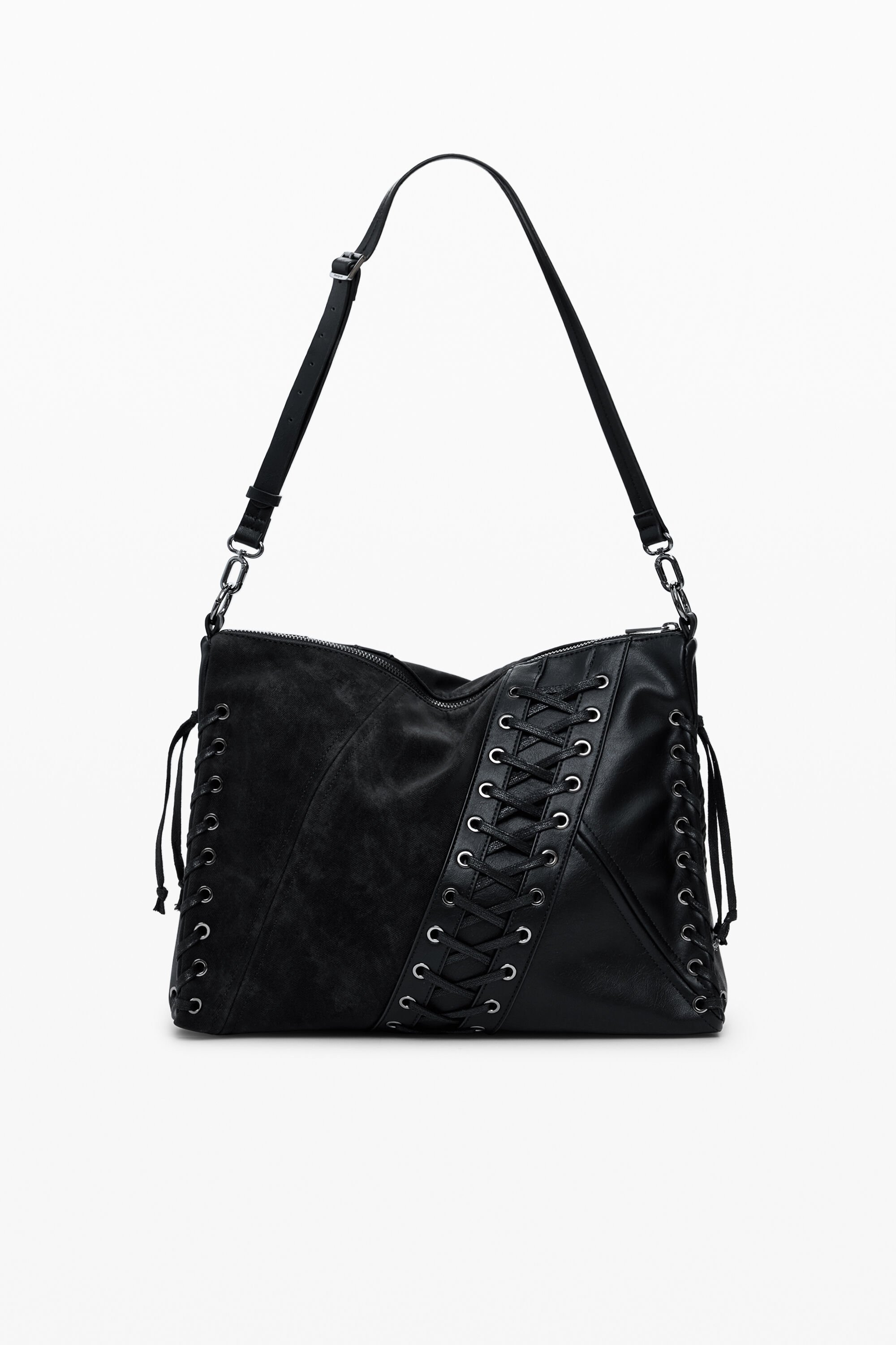 Desigual Middelgrote schoudertas met gekruiste banden in leerlook - BLACK