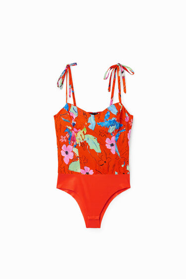 Tropische en korsetachtige body met schouderbandjes | Desigual