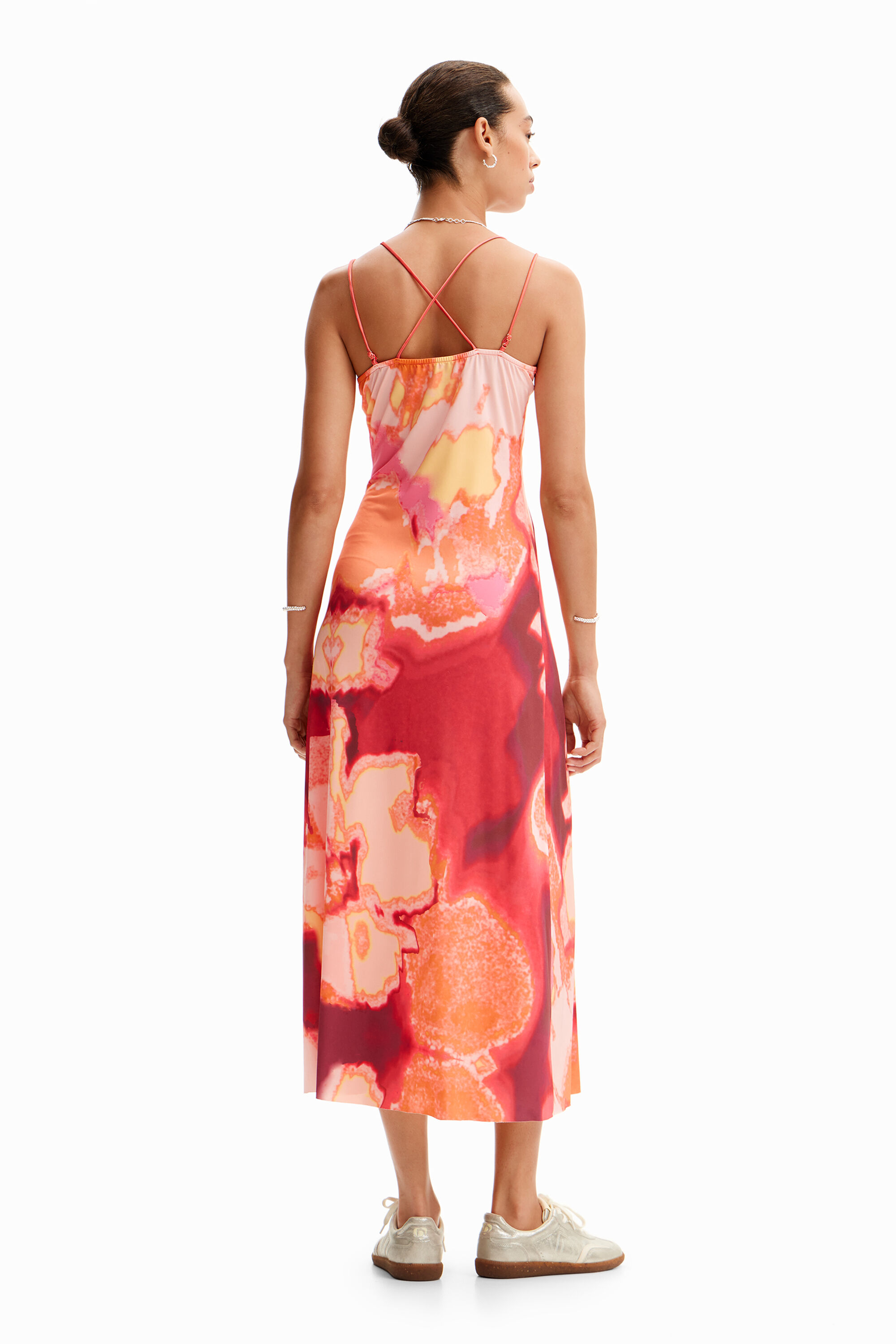 Shop Desigual Out-of-focus Midi Slip Dress In Orange