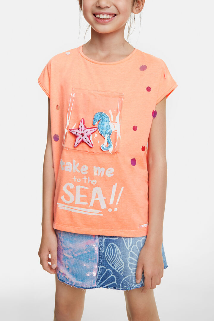 T-Shirt mit Tasche und Meeresmotiv | Desigual