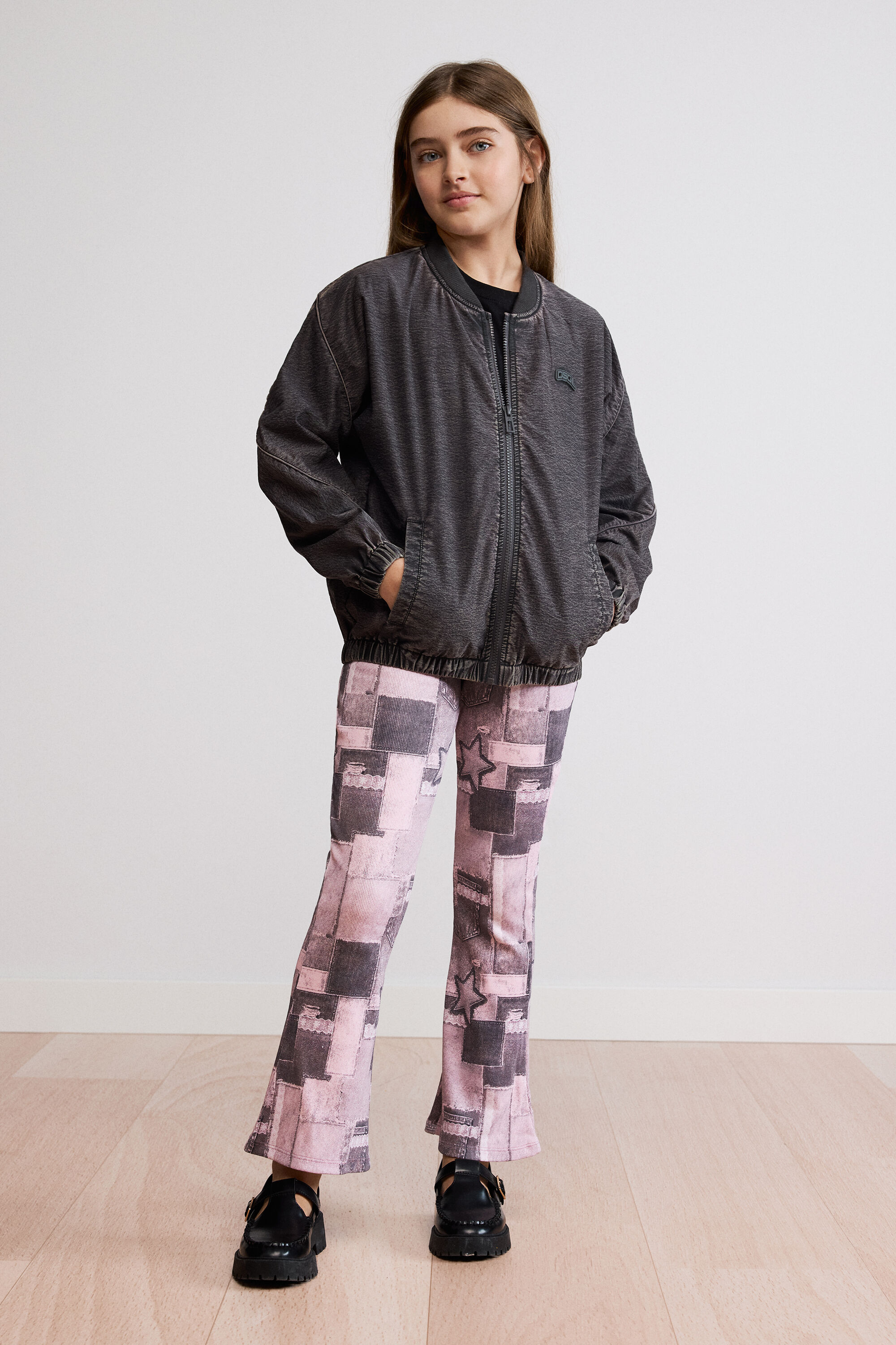Desigual Mädchen Schwarz Patchwork-Gemusterte Leggings, Baumwolle, 9/10