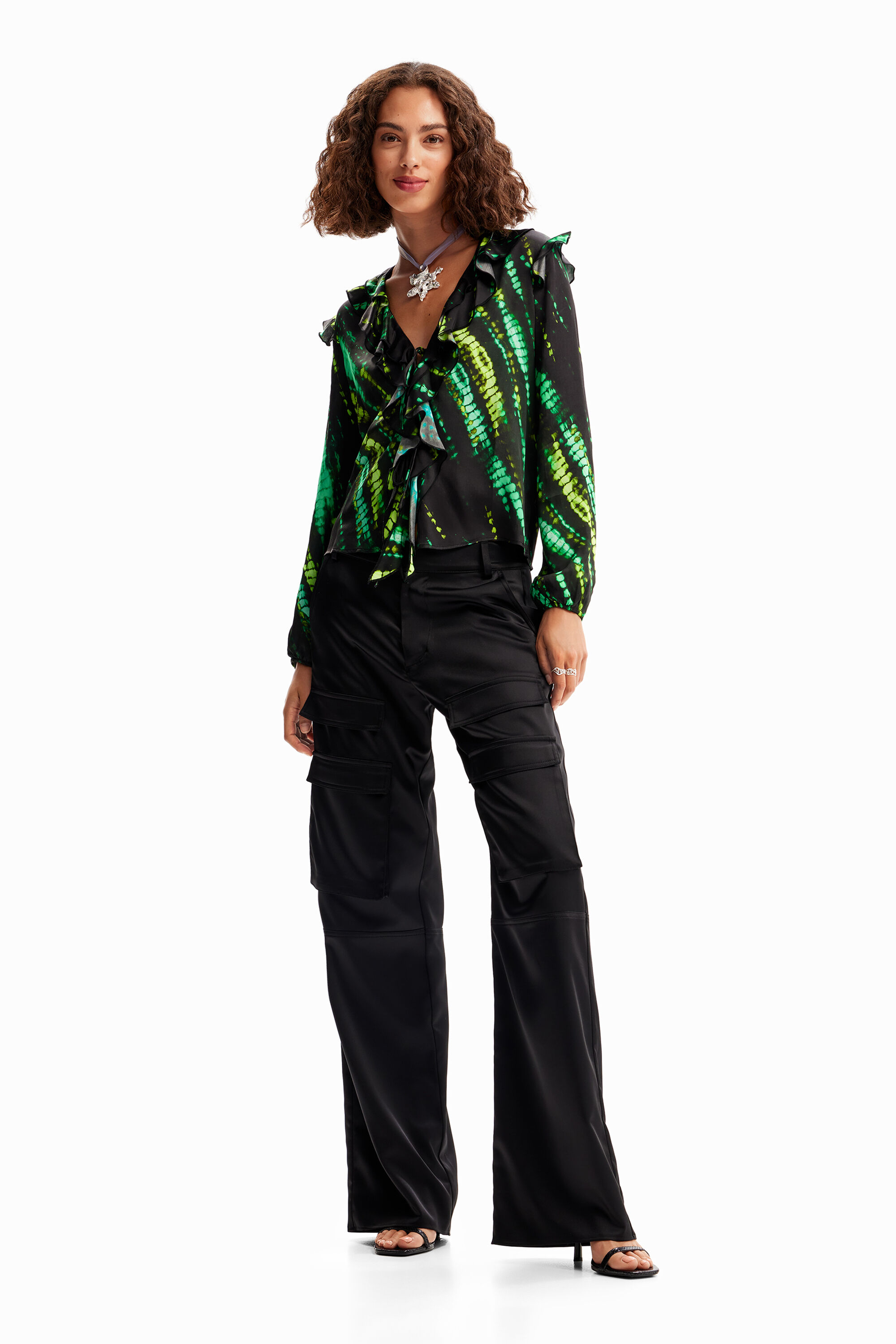 Bluse Volants Batik GREEN S  - Onlineshop Desigual
