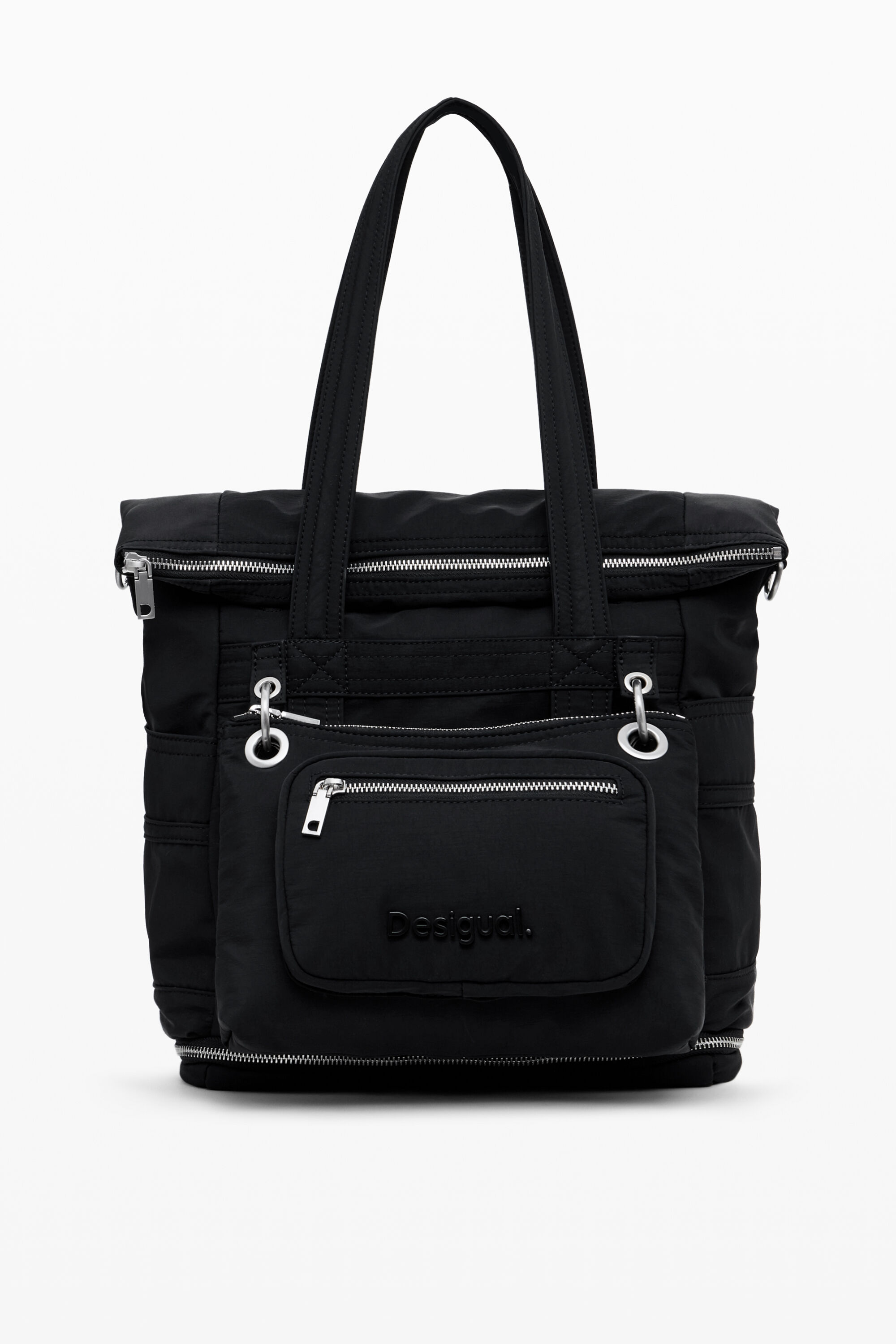 DESIGUAL NYLON BACKPACK WITH MULTIPLE POCKETS, FLAP, AND ZIPPER