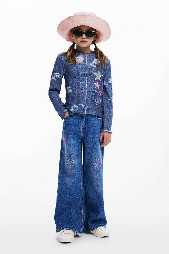 Denim T-shirt with stars | Desigual
