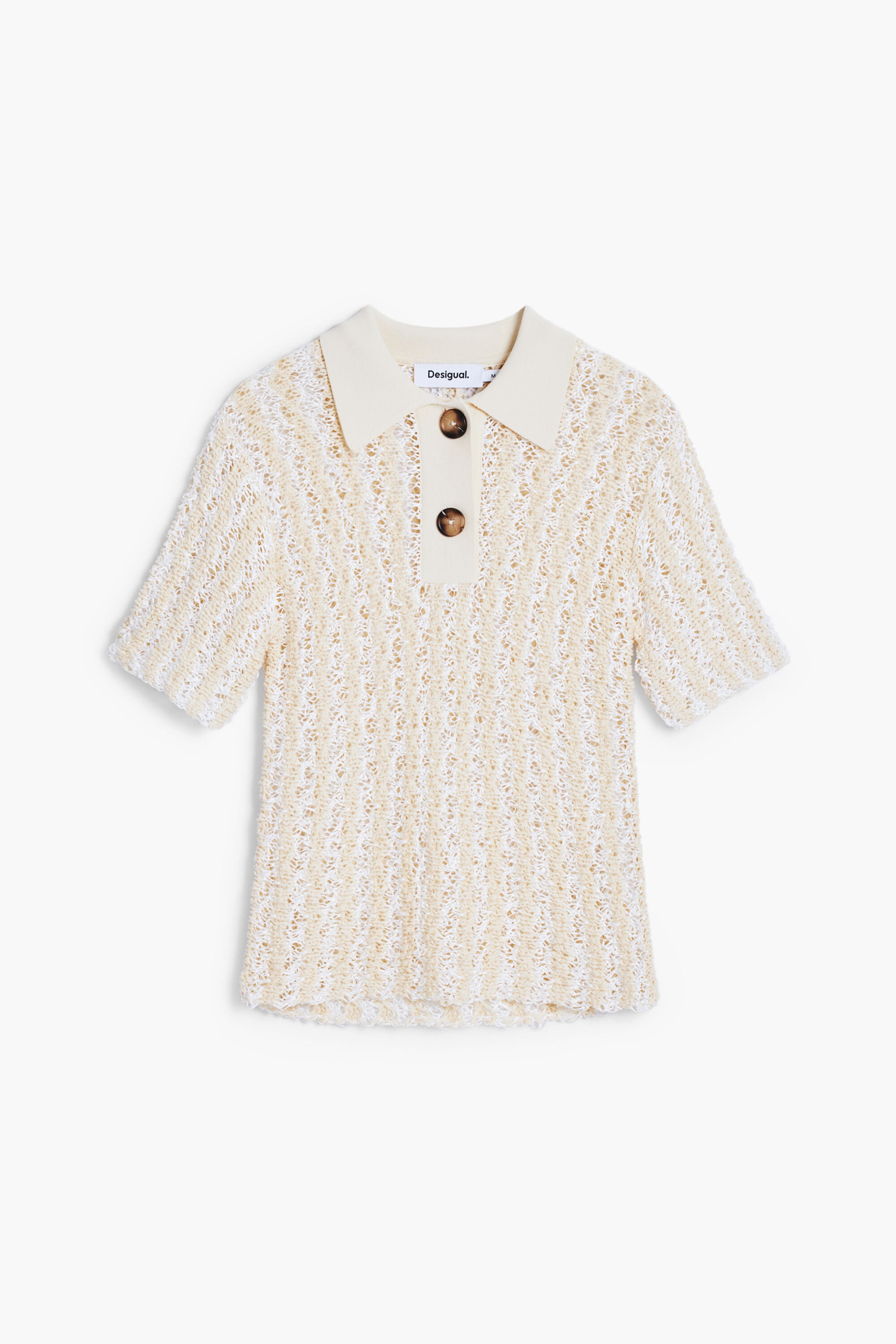 Top crochet polo, Blanco, XL