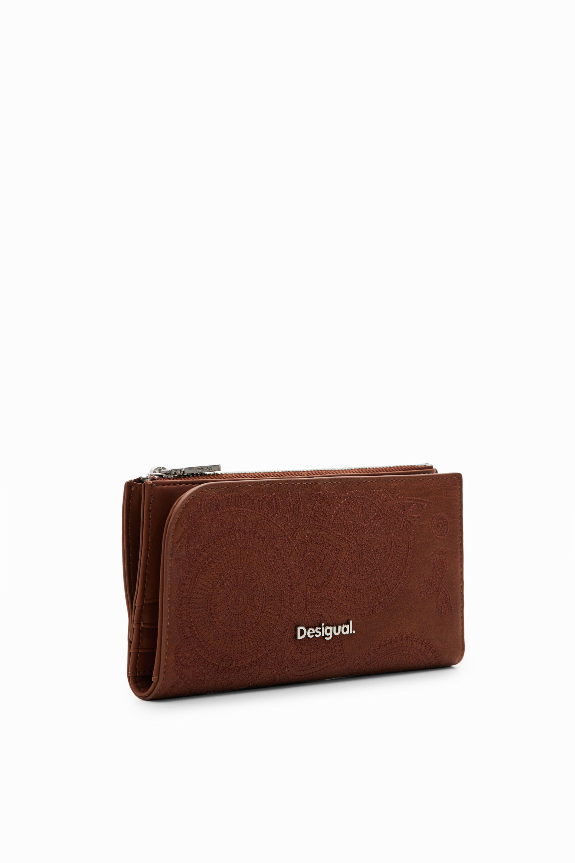 Desigual Large Embroidered Wallet In Brown