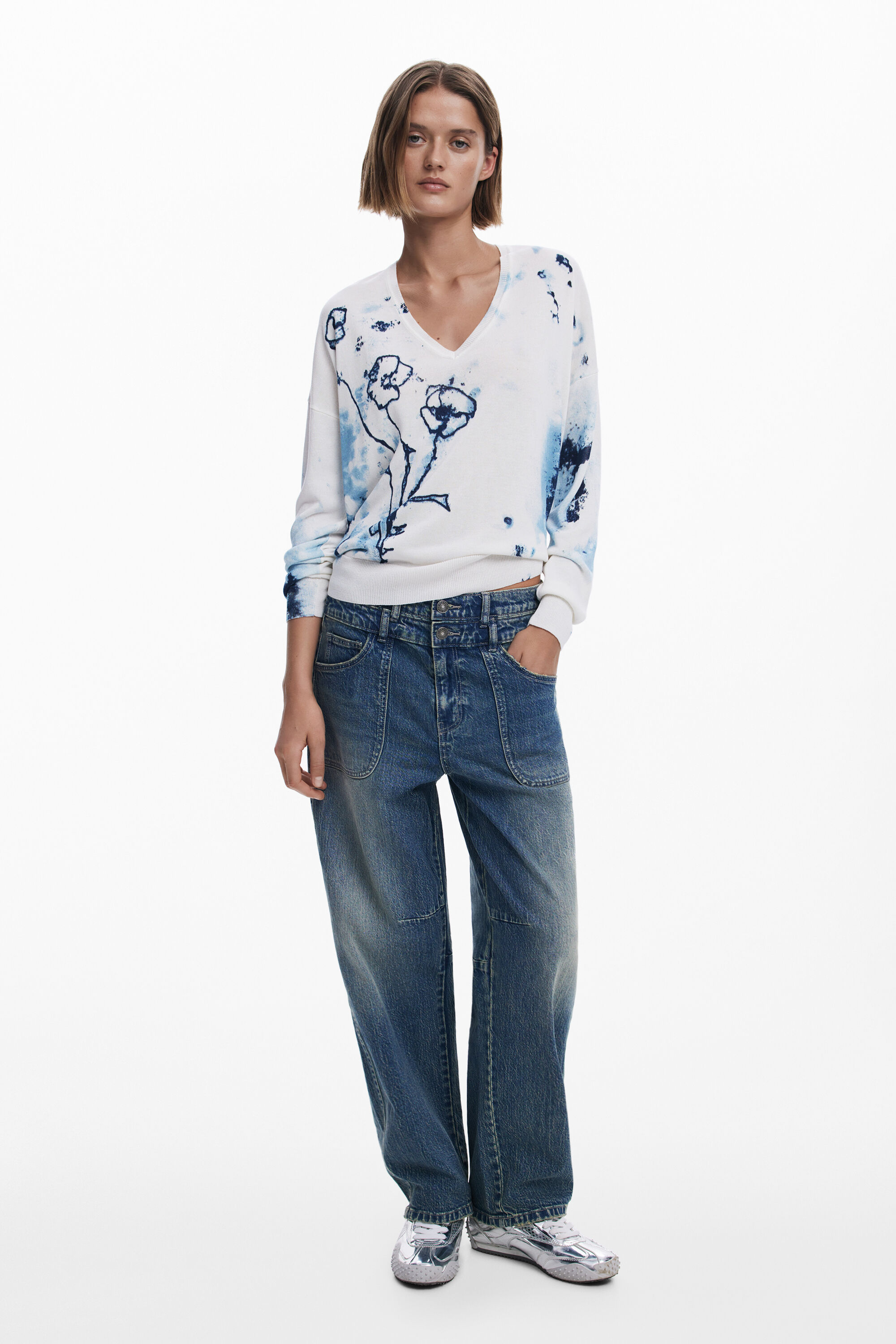 Desigual Women's White Poppy Sweater Small