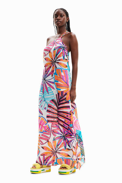Tropical asymmetric midi dress