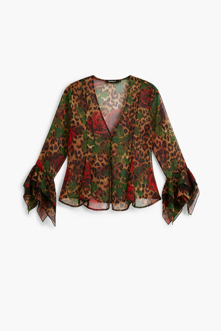 long-sleeved floral blouse