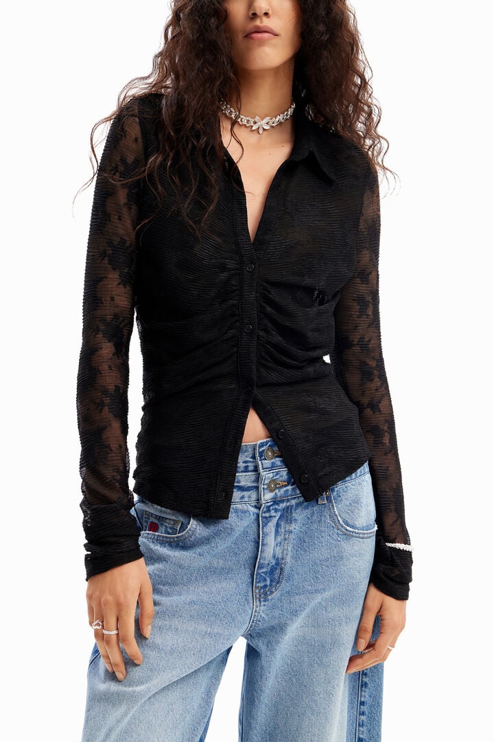 T-shirt froncé tulle fleuri | Desigual