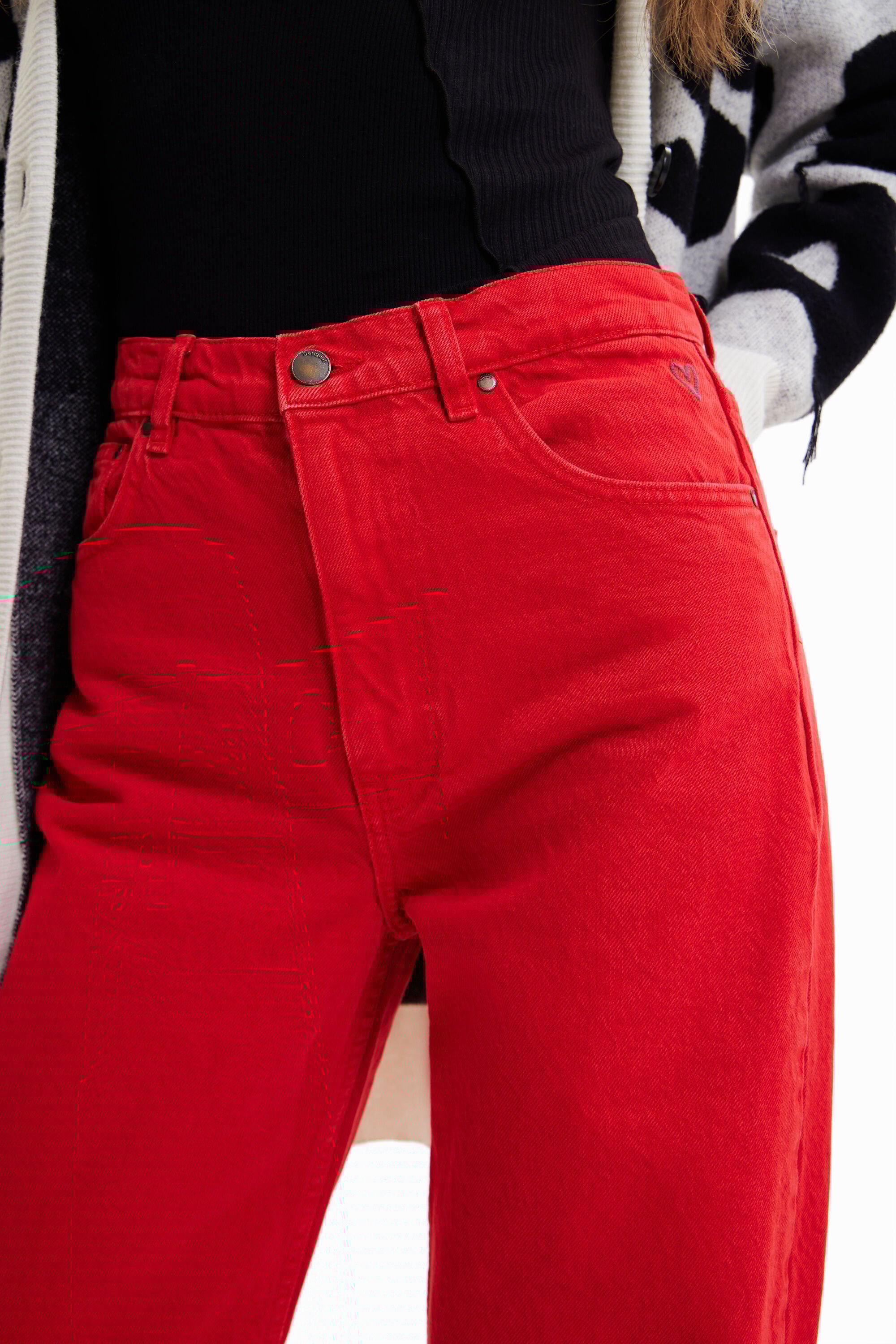 Red cropped jeans online