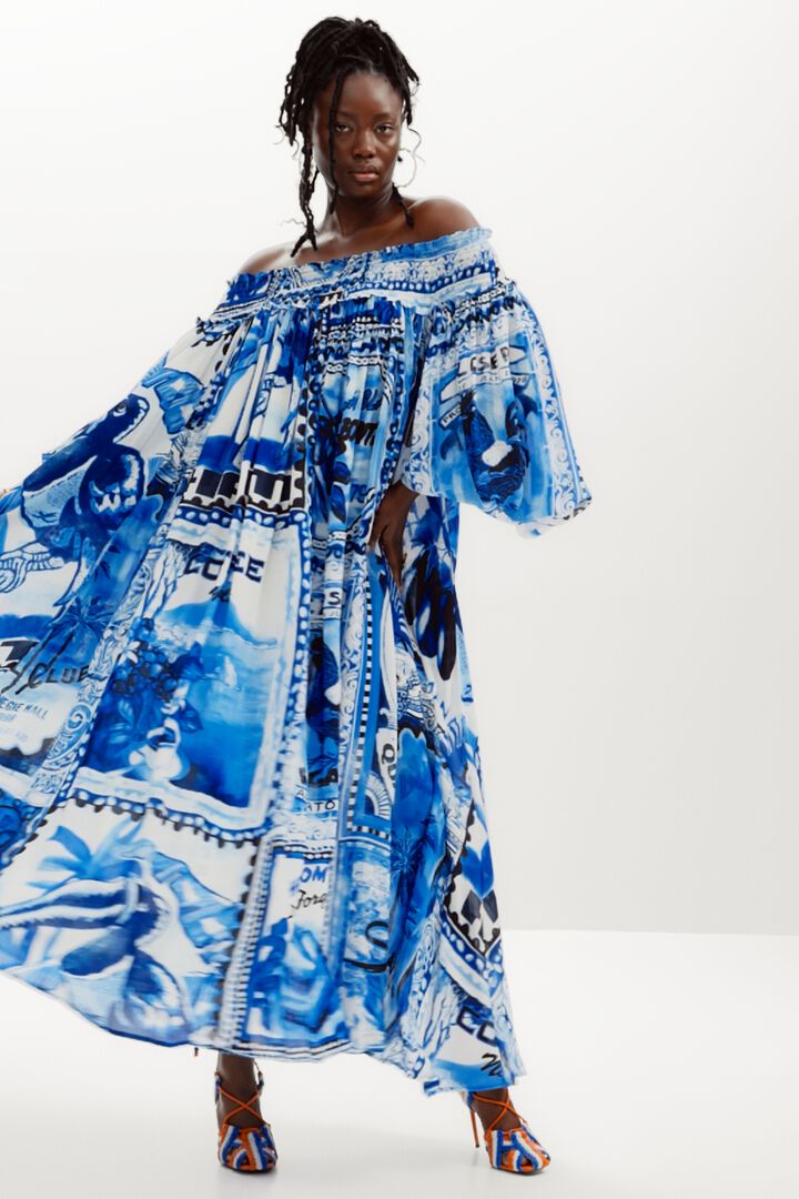 Stella Jean long arty postcard dress | Desigual