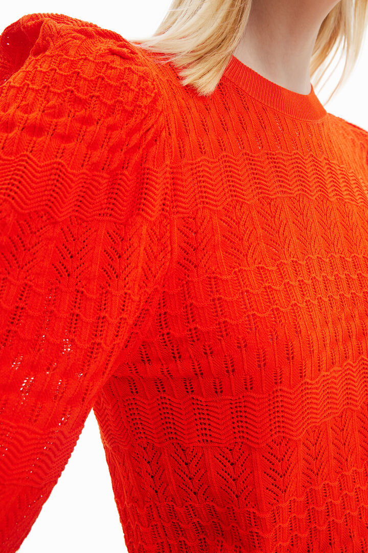 Openwork pullover with balloon sleeves | Desigual