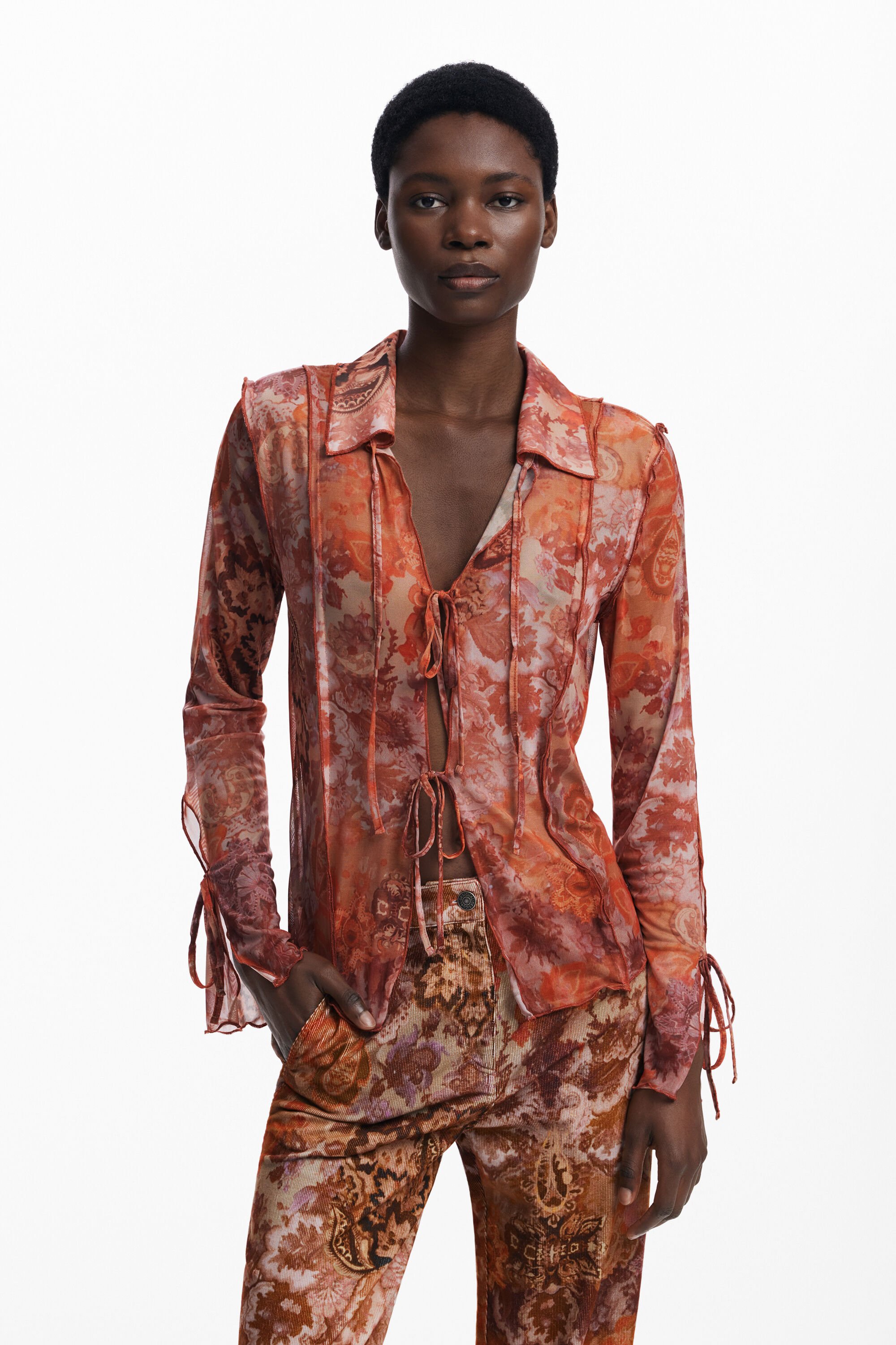 Desigual Chiffon shirt met strikjes - ORANGE
