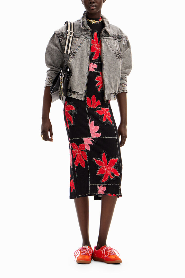 Ribbed floral midi dress | Desigual