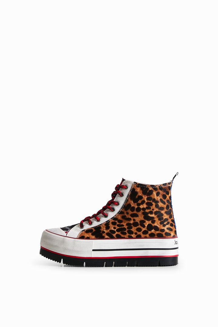 Animal print high-top platform sneakers