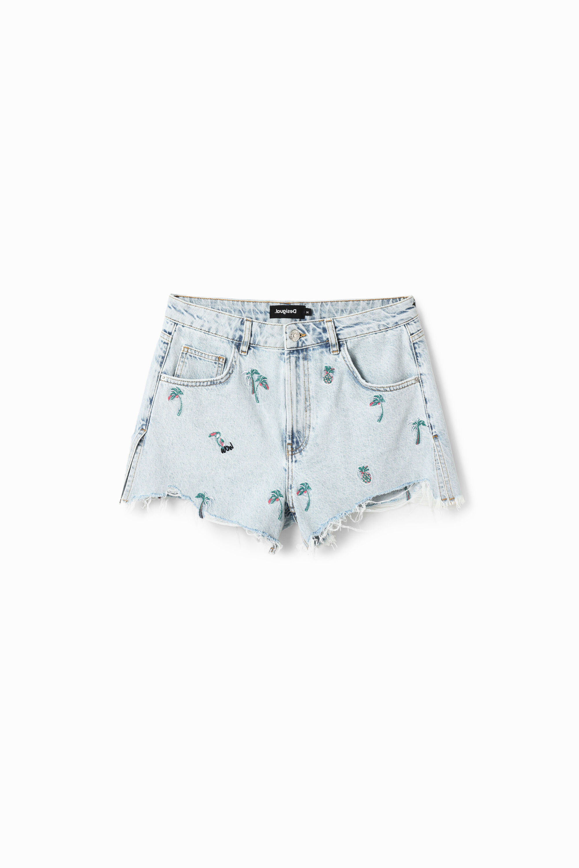 Desigual Embroidered Denim Shorts In White