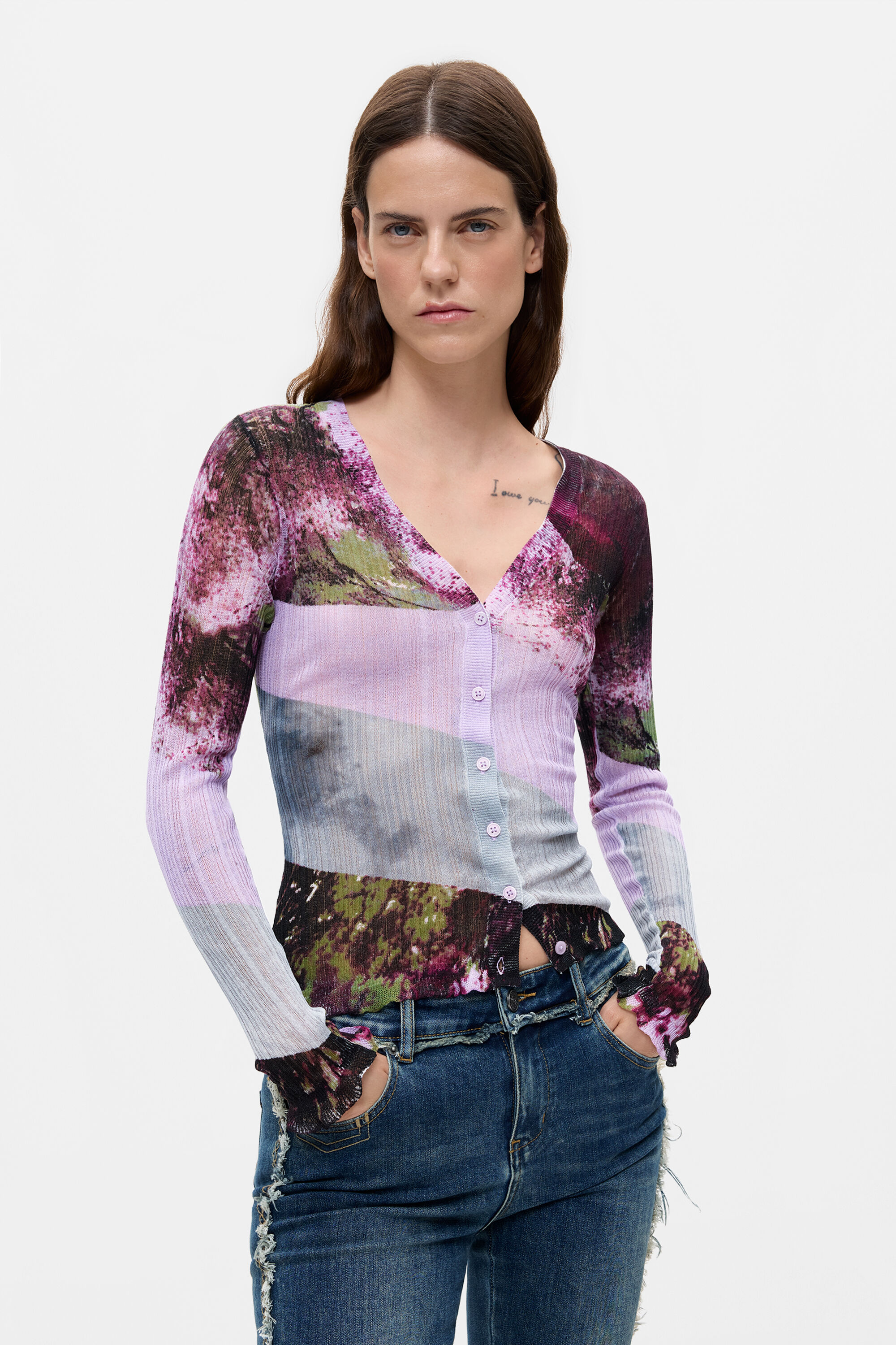 Desigual, Jersey V-Neck Estampado, Rojo