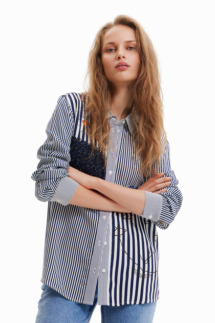 Shirt met tweed patches