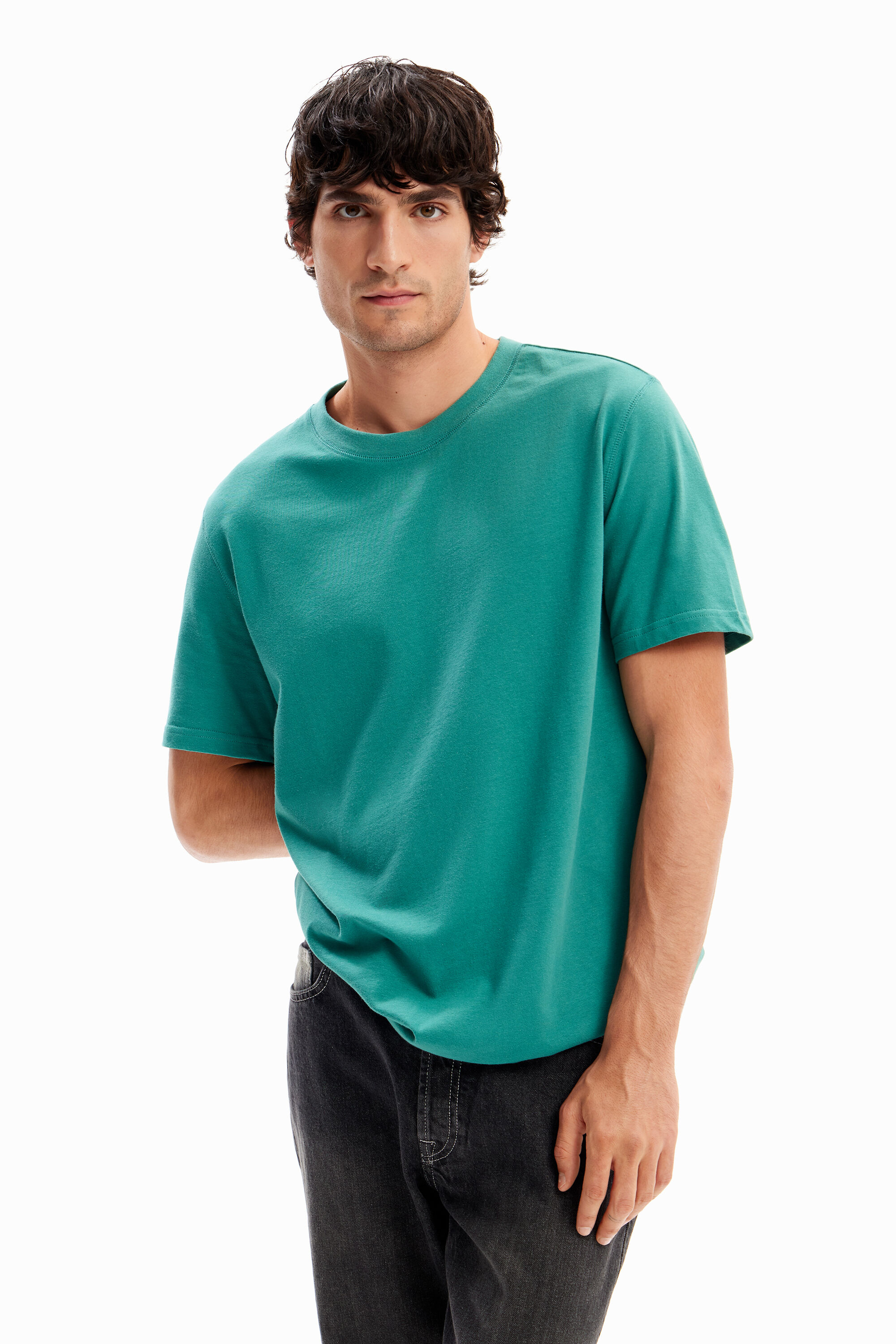 Plain seamed T-shirt - GREEN - XL