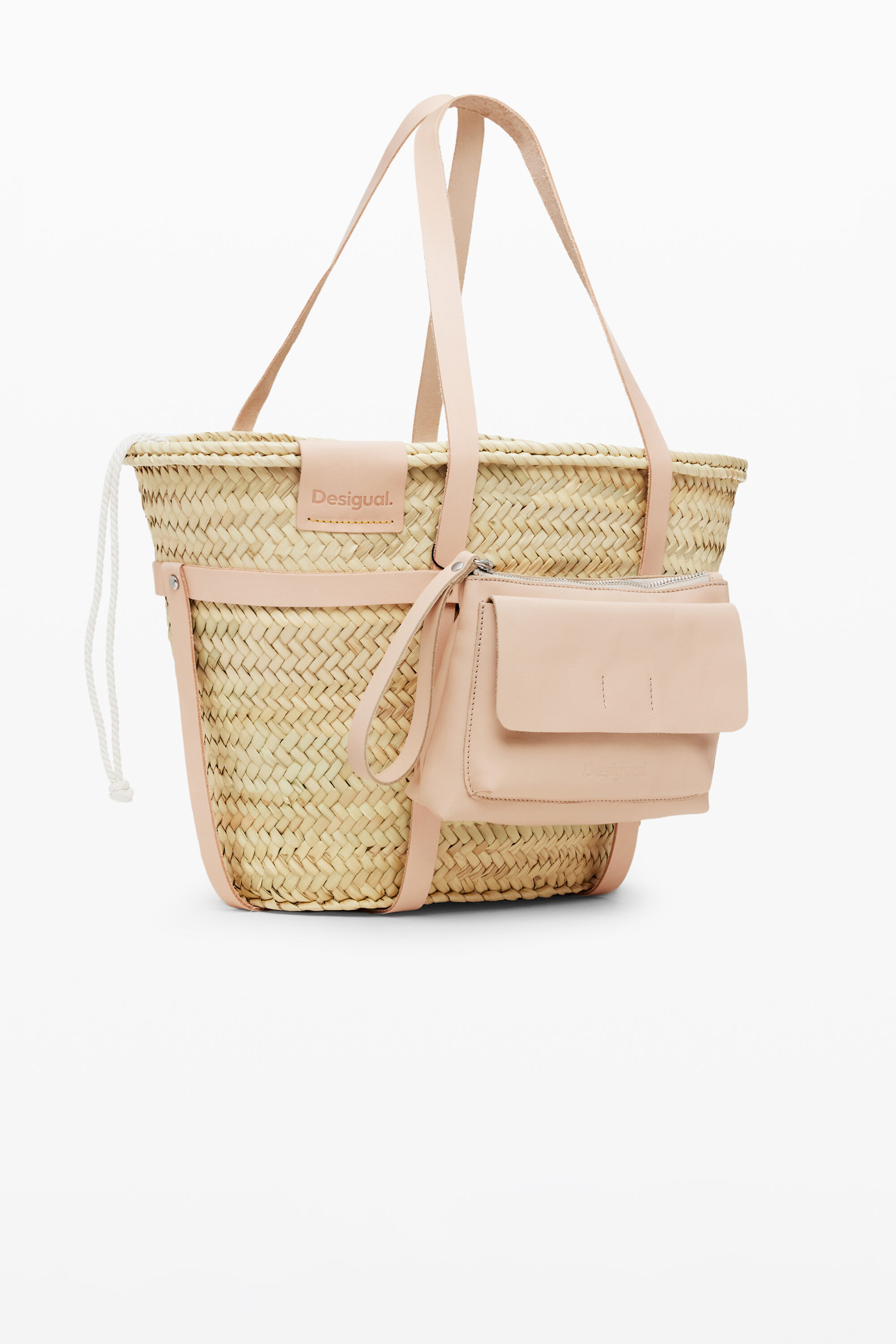 L leather wicker basket