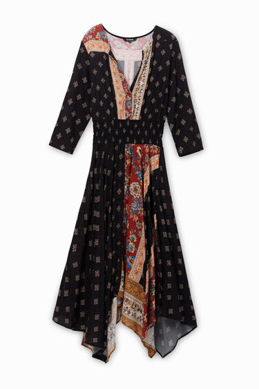 Długa asymetryczna sukienka w patchworkowym stylu | Desigual