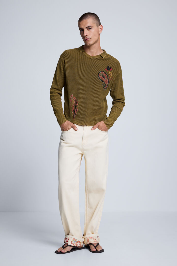 Printed polo sweater