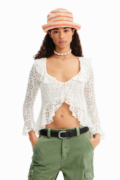 Long-sleeve ruffle blouse