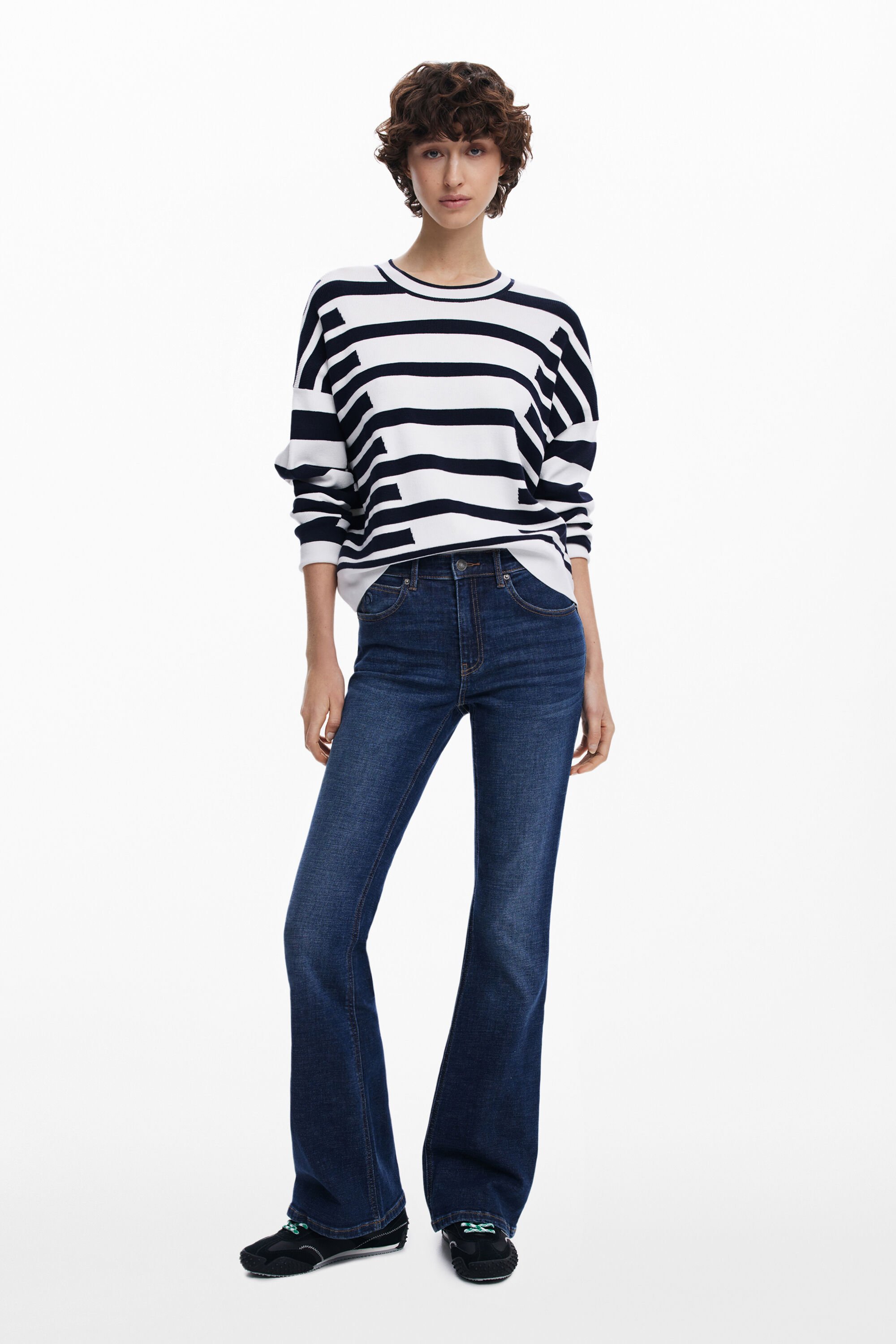 Desigual Asymmetric Stripe Sweatshirt In White