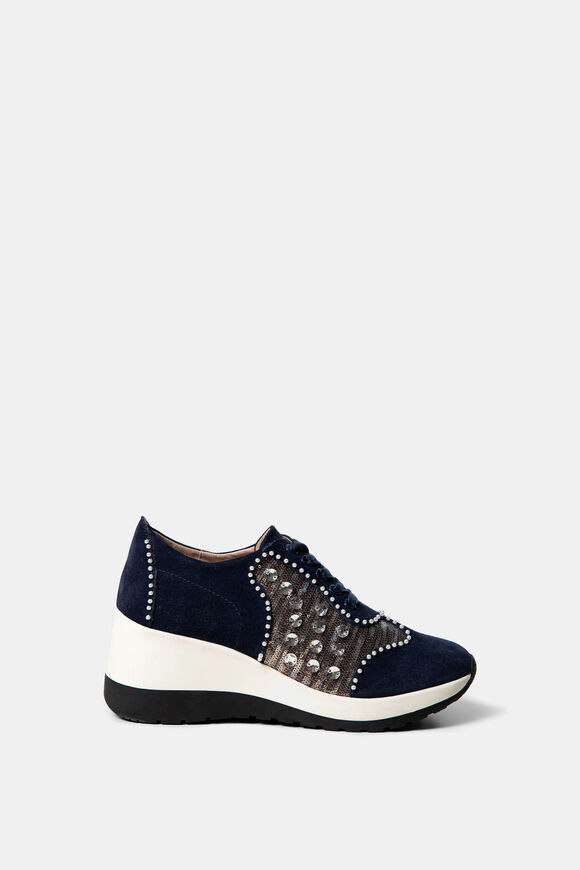 Zapatillas ante y lentejuelas con cuña