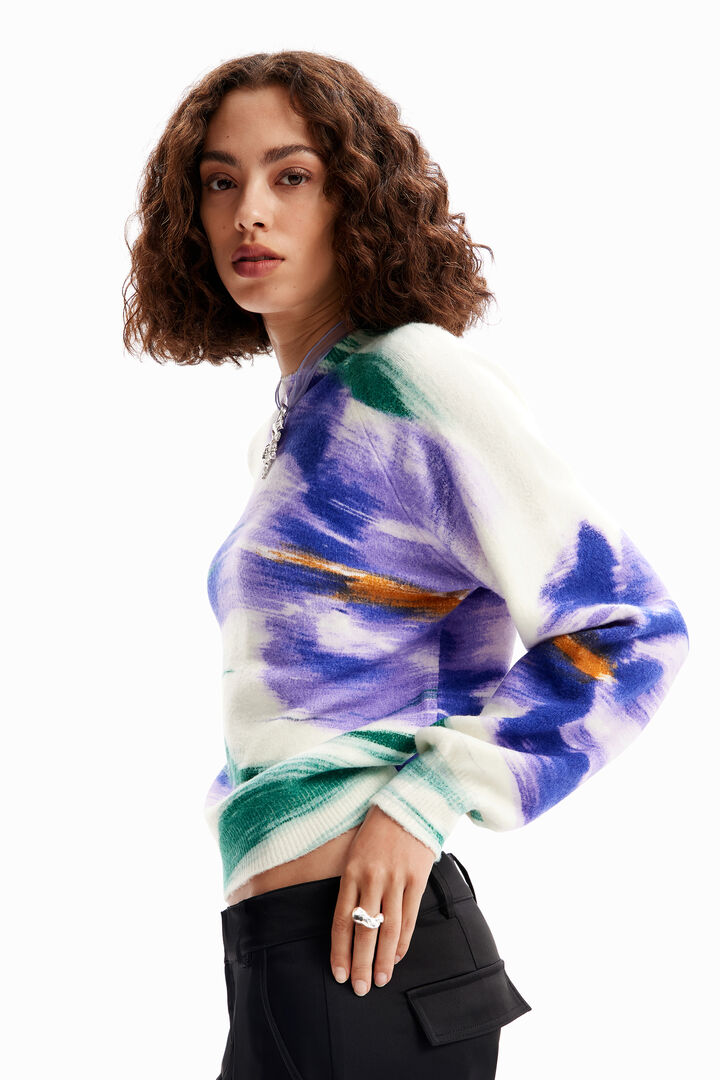 Out-of-focus floral pullover