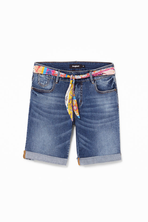 Denim shorts with fabric belt
