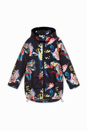 Arty hooded quilted coat