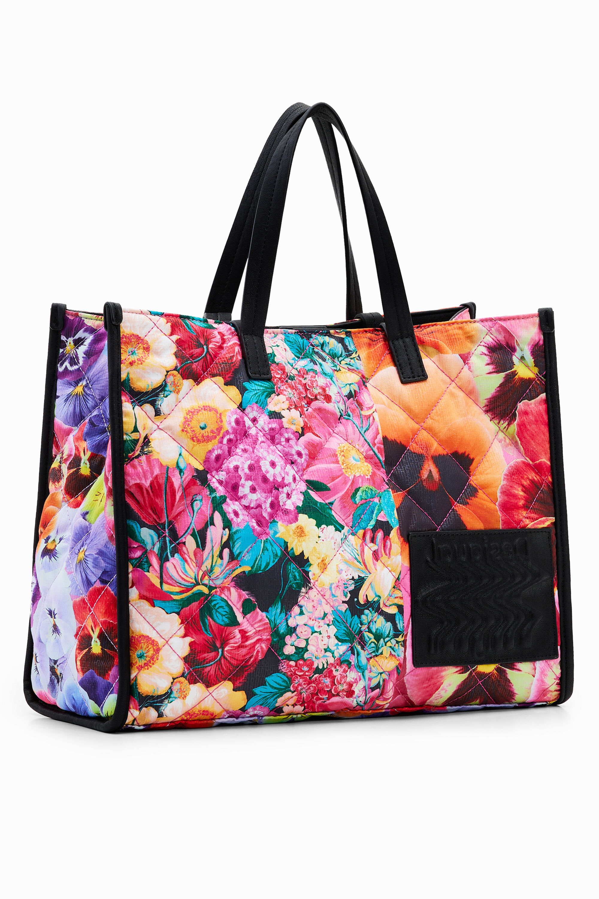 Extra large floral patchwork shopper bag - RED - U