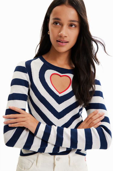 Striped heart cut-out pullover | Desigual