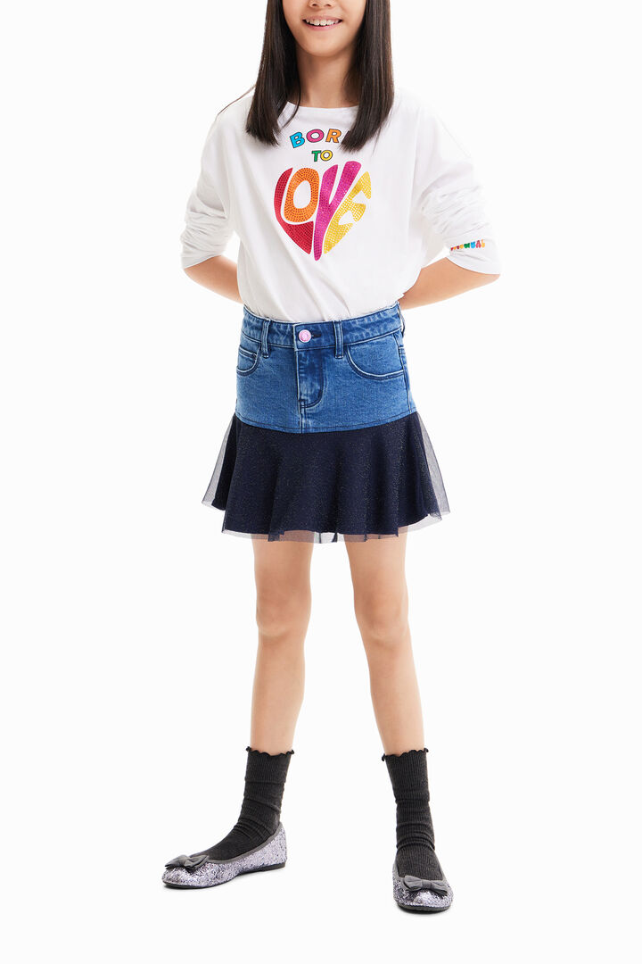 Glossy ruffle denim mini skirt | Desigual