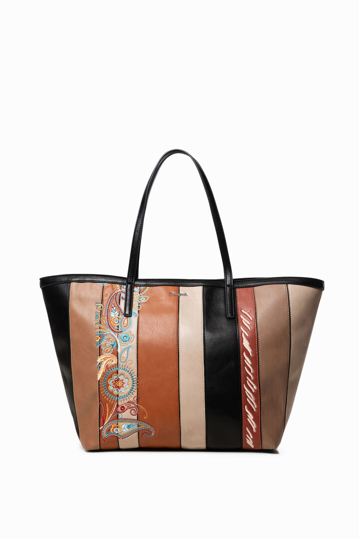 Basket bag with PU leather strips | Desigual