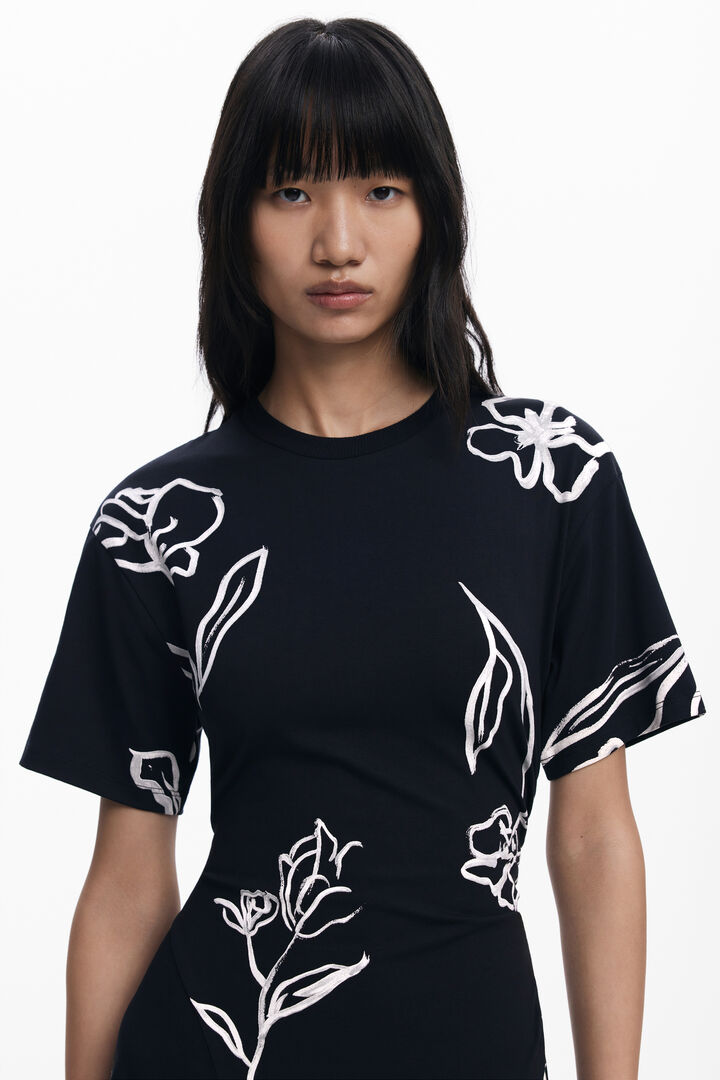 Abito asimmetrico con tratti floreali | Desigual
