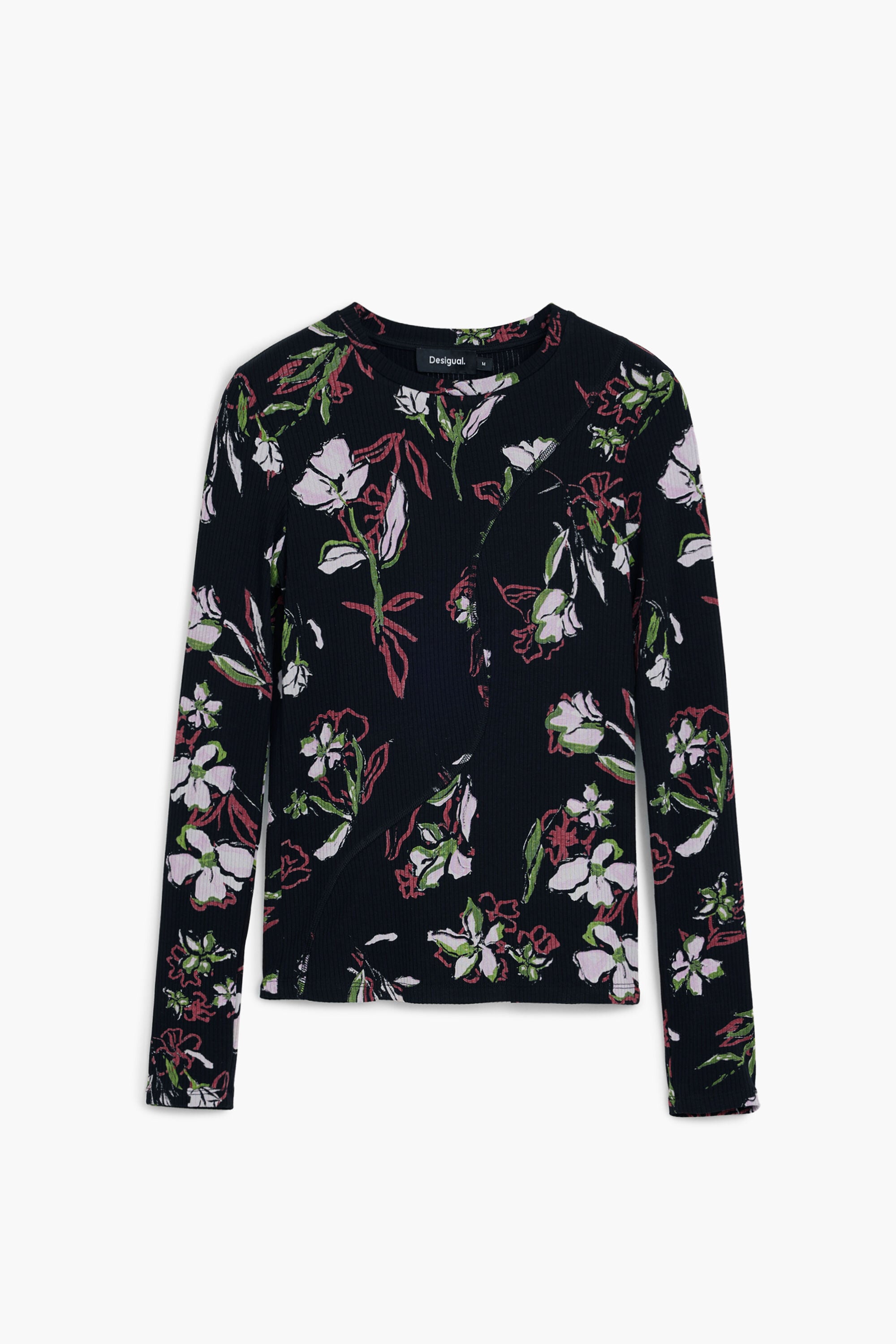 Desigual, Blumen-T-Shirt, Viskose, Schwarz, XL