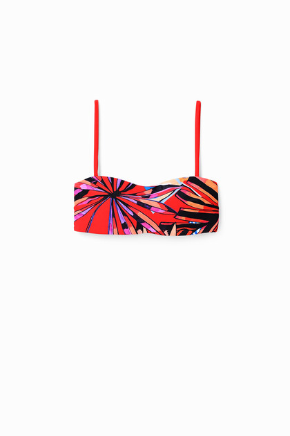 Trópusi mintás piros bikinifelső