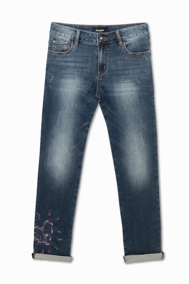 Denim jeans with heart embroidery | Desigual